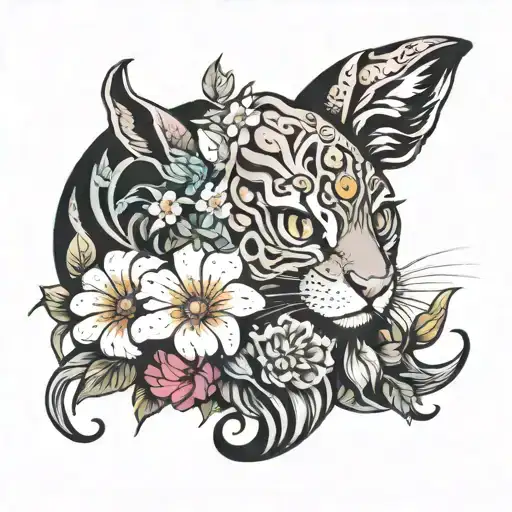 Alice in wonder land animal mixed with flowers tattoo design idea