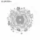 half a circle decorated by blooming flowers. Inside the sentence 난 문제가 아냐 난 문제의 답이에요 written in cursive Korean  tattoo design idea