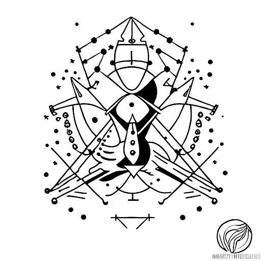 A minimalist tattoo of a Sagittarius constellation with the word 'funk' incorporated into the design. tattoo design idea