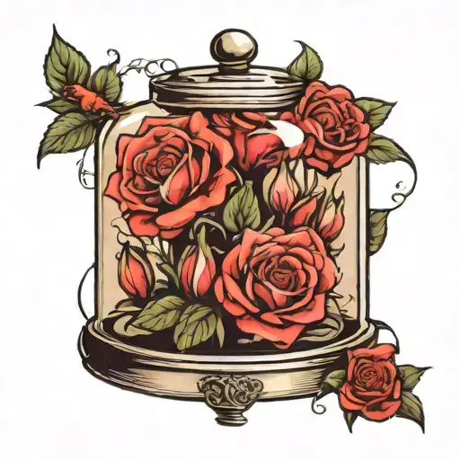 Rose in a bell jar with calls lily's around jar. tattoo design idea