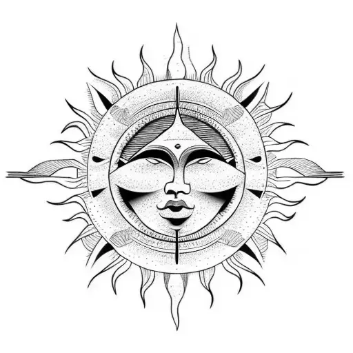 sun and gemini tattoo design idea
