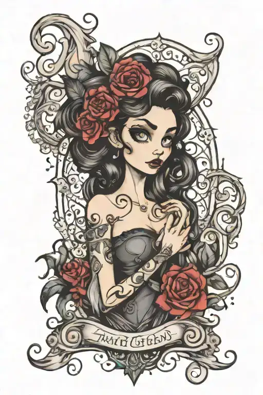 disney tim burton style beauty tattoo design idea