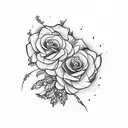 tres flores de hibisco com flolhagens em volta e pontilhados  tattoo design idea