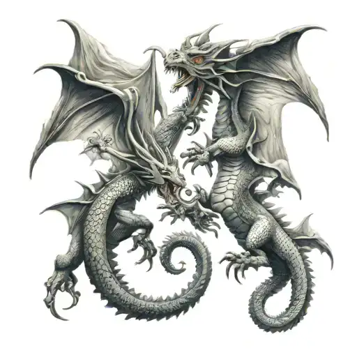 two dragons fighting each other, one good vs evil tattoo design idea