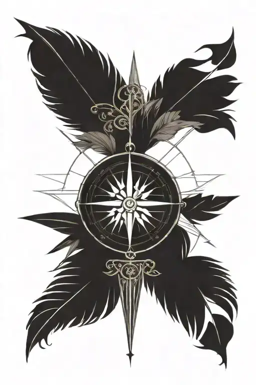 COMPASs Rose Date FEATHEr tattoo design idea