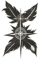 COMPASs Rose Date FEATHEr tattoo design idea