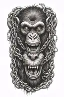 demon monkey in chains breaking and bursting tattoo design idea