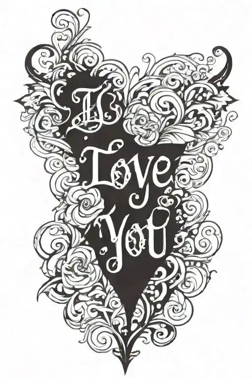 Vertical gothic lettering; spelling out the phrase, "I LOVE YOU" tattoo design idea
