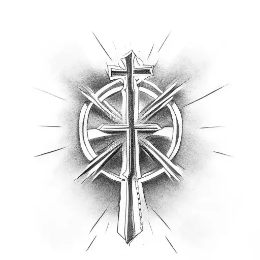 a cross with wrestling shoes tattoo design idea