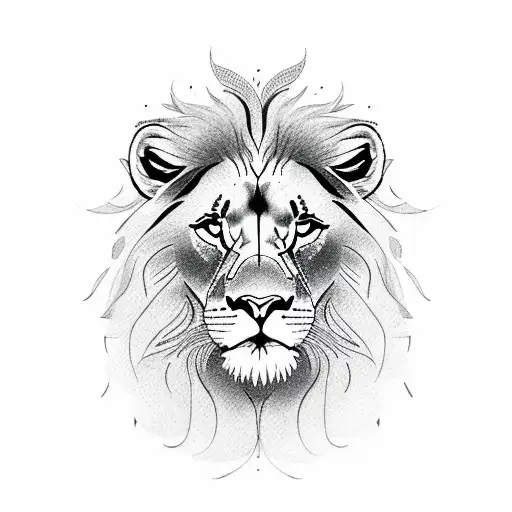A majestic lion surrounded by intricate blackwork flowers tattoo design idea