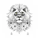 A majestic lion surrounded by intricate blackwork flowers tattoo design idea