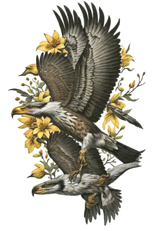 P-51 Red Tail mustangs, elk antlers, Columbine flower, goldenrod flower tattoo design idea