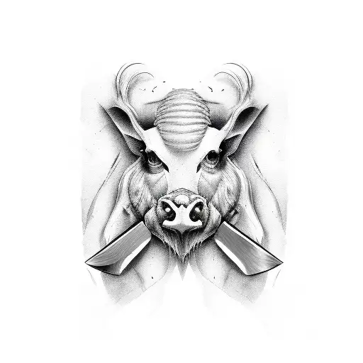 Butcher knife with meat cuts tattoo design idea