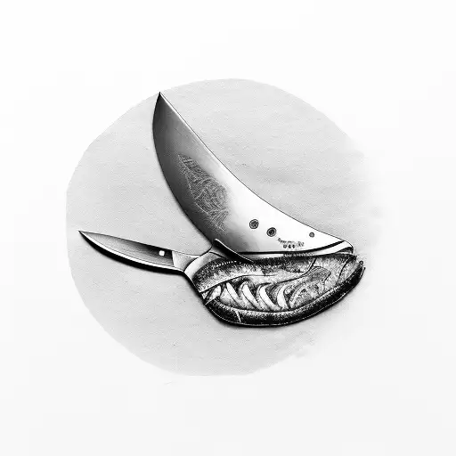 A chef knife slicing through a salmon tattoo design idea