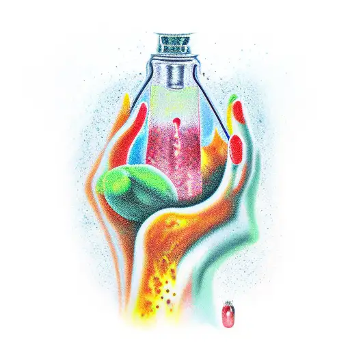 lava lamp with hands coming out of wax tattoo design idea