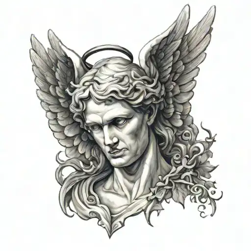 angel statue head tattoo design idea