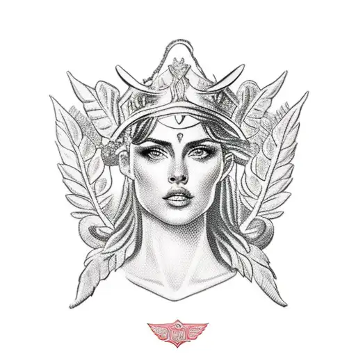 Godess Victoria fighting with Ares and a laurel wreath in the Backround tattoo design idea