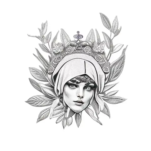 Godess Victoria and a laurel wreath in the Backround tattoo design idea