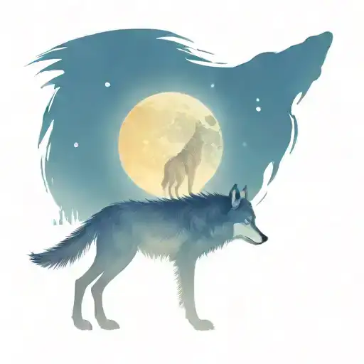 detailed pretty wolf howling at the moon tattoo design idea