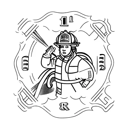 firefighter with number 136 on helmet tattoo design idea