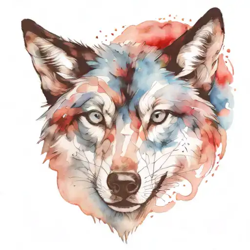 a black wolf with one blue eye and one red eye tattoo design idea