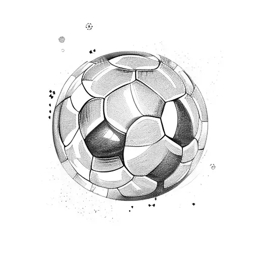 A tattoo design combining the elements of futbol and dinheiro in a blackwork style tattoo design idea