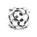 A tattoo design combining the elements of futbol and dinheiro in a blackwork style tattoo design idea