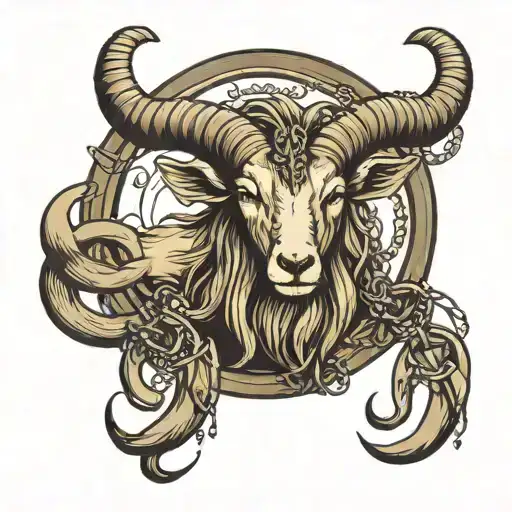 Capricorn goat tattoo with chains tattoo design idea