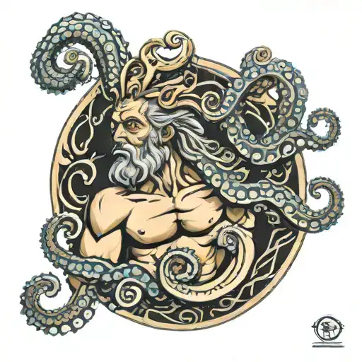 Poseidon ranacentidta with octopus face tattoo design idea