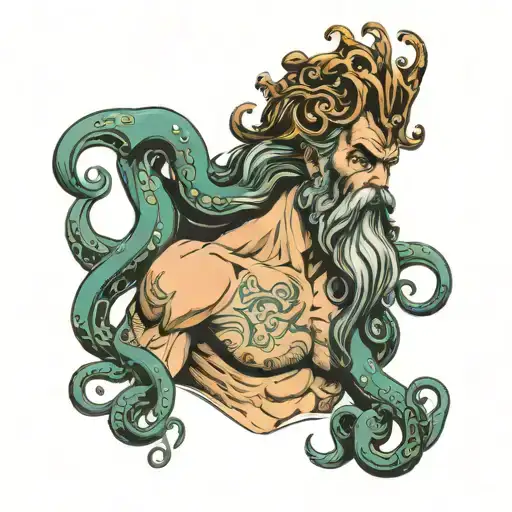 Poseidon realism with octopus face tattoo design idea