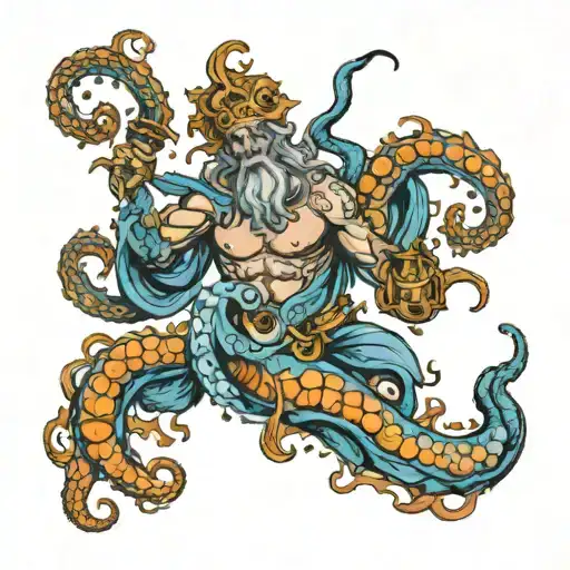 Poseidon ranacentidta with octopus tattoo design idea