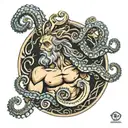 Poseidon ranacentidta with octopus face tattoo design idea