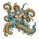 Poseidon ranacentidta with octopus tattoo design idea