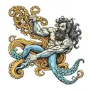 Poseidon ranacentidta with octopus tattoo design idea