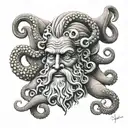 face of poseidon realism with octopus tattoo design idea