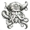 face of poseidon realism with octopus tattoo design idea