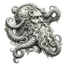face of poseidon realism with octopus tattoo design idea