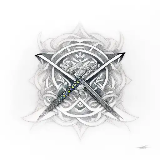 katana and longsword crossing blades  tattoo design idea