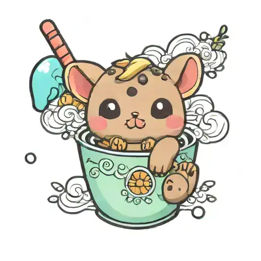 cute animal in bubble tea cup tattoo design idea