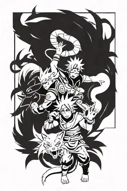 Naruto, Kurama, Rocklee, Kakashi tattoo design idea