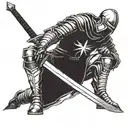 a templar knight kneeling with a sword side view tattoo design idea
