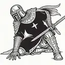 a templar knight kneeling with a sword side view tattoo design idea