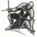 a templar knight kneeling with a sword side view tattoo design idea