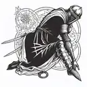 a templar knight kneeling with a sword side view tattoo design idea