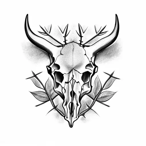Profile view of a cattle skull with thorns around it tattoo design idea