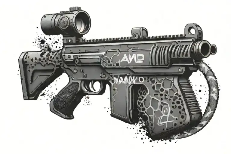Name tattoo featuring AWP from csgo Using the name tr1ckshot  tattoo design idea