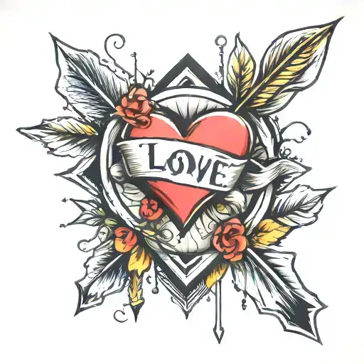love and arrow piercing tattoo design idea