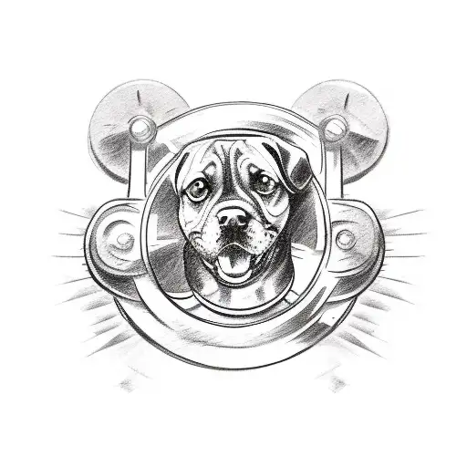 A sketch style tattoo of a mechanic dog holding a car tire as a symbol of strength and reliability tattoo design idea