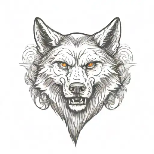 wolf looking forward facing cowboy skull tattoo design idea