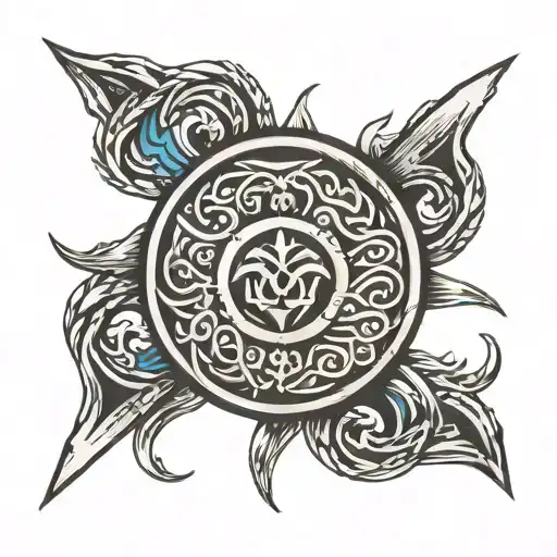 Blackwork "Greek Shield With Sword" Tattoo Idea BlackInk AI